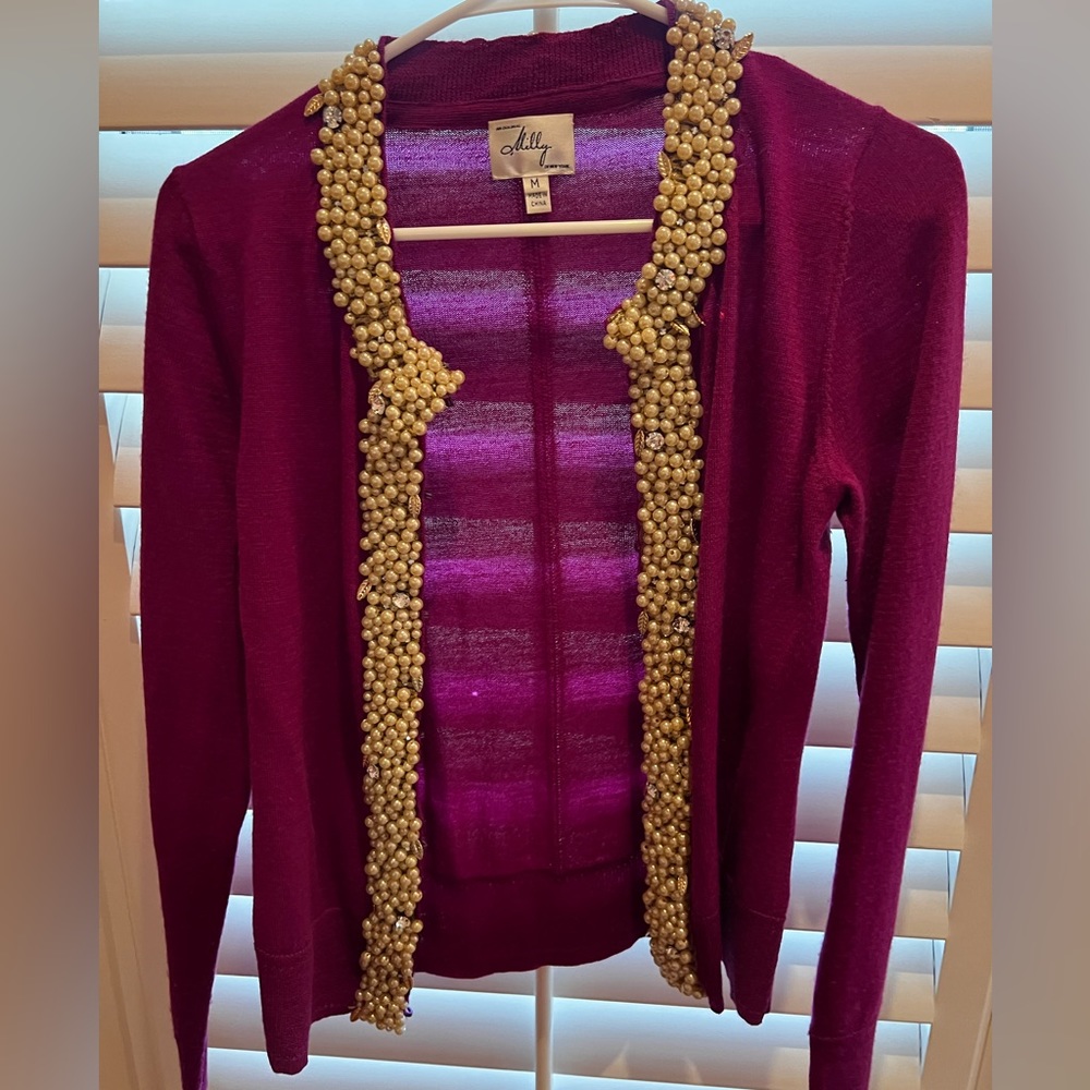 Milly Sweater w/ Pearl Neckline Detail